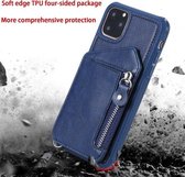 Voor iPhone 11 Pro Max Dubbele gespen Rits Schokbestendige achterkant Beschermhoes met houder & kaartsleuven & portemonnee & lanyard & fotolijsten (rood)