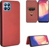 Voor OPPO Reno4 SE koolstofvezel textuur magnetische horizontale flip TPU + pc + PU lederen tas met kaartsleuf (bruin)