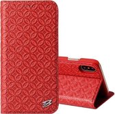 Fierre Shann voor iPhone X / XS koperen textuur magnetische horizontale flip lederen tas met houder en kaartsleuf (rood)