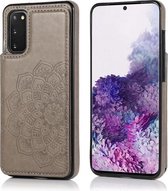 Voor Samsung Galaxy S20 Mandala-patroon met dubbele gesp PU + TPU-beschermhoes met kaartsleuven en houder & fotolijst (grijs)