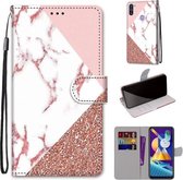Voor Samsung Galaxy M11 & A11 Gekleurde tekening Cross Texture Horizontale Flip PU lederen hoes met houder & kaartsleuven & portemonnee & lanyard (stiksel roze steenpatroon)