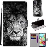 Voor Samsung Galaxy A71 5G Gekleurde Tekening Cross Textuur Horizontale Flip PU Lederen Case met Houder & Kaartsleuven & Portemonnee & Lanyard (Zwart-witte Leeuwenkop)