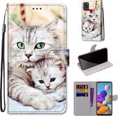Voor Samsung Galaxy A21s Gekleurde tekening Cross Texture Horizontale Flip PU lederen tas met houder & kaartsleuven & portemonnee & lanyard (Big Cat Hugging Kitten)