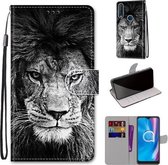 Voor Alcatel 1SE (2020) Gekleurde Tekening Cross Textuur Horizontale Flip PU Leren Case met Houder & Kaartsleuven & Portemonnee & Lanyard (Zwart Wit Leeuwenkop)