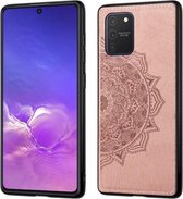 Voor Samsung Galaxy M80s / A91 / S10 Lite Mandala Reliëfdoek + pc + TPU mobiele telefoonhoes met magnetische functie en draagriem (roségoud)