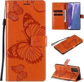 Voor Samsung Galaxy Note20 3D vlinders reliëf patroon horizontaal flip lederen tas met houder & kaartsleuf & portemonnee (oranje)