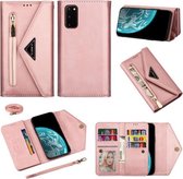 Voor Samsung Galaxy S20 Skin Feel Rits Horizontale Flip Leren Case met Houder & Kaartsleuven & Fotolijst & Lanyard & Lang Touw (Rose Goud)