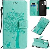 Voor Xiaomi Redmi Note 8T Tree & Cat Pattern Pressed Printing Horizontale Flip PU lederen tas met houder & kaartsleuven & portemonnee & lanyard (groen)