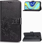 Voor Xiaomi Redmi Note 9S / Note 9 Pro / Note 9 Pro Max vierbladige sluiting reliëf gesp PU lederen tas met lanyard & kaartsleuf & portemonnee & houder (zwart)
