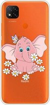 Voor Geschikt voor Xiaomi Redmi 9C gekleurd tekeningpatroon zeer transparant TPU beschermhoes (kleine roze olifant)