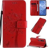 Voor Xiaomi Mi 10 5G / Mi 10 Pro 5G Tree & Cat Pattern Pressed Printing Horizontale flip PU lederen tas met houder & kaartsleuven & portemonnee & lanyard (rood)