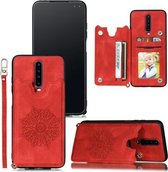 Voor Xiaomi Redmi K30 Mandala reliëf PU + TPU-hoesje met houder & kaartsleuven & fotolijst en riem (rood)