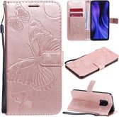 Voor Xiaomi Redmi 10X 5G / 10X Pro 5G 3D Vlinders Embossing Patroon Horizontale Flip Leren Case met Houder & Kaartsleuf & Portemonnee & Lanyard (Rose Goud)