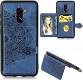 Voor Geschikt voor Xiaomi Pocophone F1 Mandala Reliëf Magnetische Doek PU + TPU + PC Case met Houder & Kaartsleuven & Portemonnee & Fotolijst & Riem (Blauw)