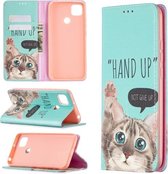 Voor Xiaomi Redmi 9C Gekleurde Tekening Patroon Onzichtbare Magnetische Horizontale Flip PU Lederen Case met Houder & Kaartsleuven & Portemonnee (Kat)