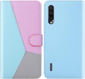 Voor Xiaomi Mi A3 / Mi CC9e Tricolor stiksels Horizontaal Flip TPU + PU lederen tas met houder & kaartsleuven & portemonnee (blauw)