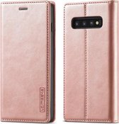 Voor Samsung Galaxy S10 + LC.IMEEKE Sterk magnetisme Ultradunne horizontale flip schokbestendig Matte TPU + PU lederen hoes met houder & kaartsleuven en portemonnee (roségoud)