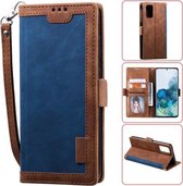 Voor Galaxy S20 Plus Retro Splicing Horizontale Flip lederen tas met kaartsleuven & houder & portemonnee (blauw)