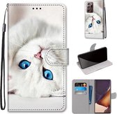 Voor Samsung Galaxy Note 20 Ultra Gekleurde Tekening Cross Textuur Horizontale Flip PU Lederen Case met Houder & Kaartsleuven & Portemonnee & Lanyard (White Kitten)