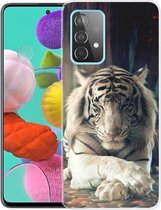 Voor Samsung Galaxy A52 5G schokbestendig geverfd transparant TPU beschermhoes (witte tijger)