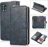 Voor Samsung Galaxy A51 5G Rits Portemonnee Tas Horizontale Flip PU Lederen Case met Houder & 9 Kaartsleuven & Portemonnee & Lanyard & Fotolijst (Blauw)