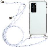 Voor Samsung Galaxy Note20 Ultra vierhoekige anti-val transparante TPU beschermhoes met draagkoord (wit)