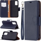 Voor Xiaomi Poco M3 Litchi Textuur Pure Kleur Horizontale Flip PU Lederen Case met Houder & Kaartsleuven & Portemonnee & Lanyard (Donkerblauw)