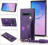 Voor Samsung Galaxy S10 Plus polsband PU + TPU schokbestendige beschermhoes met crossbody lanyard & houder & kaartsleuf (paars)