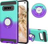 Voor Galaxy S10 + 2 in 1 pc + TPU beschermhoes met 360 graden roterende ringhouder (groen paars)