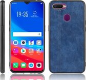 Voor Oppo F9 / F9 Pro Schokbestendig Naaien Koe Patroon Huid PC + PU + TPU Case (Blauw)