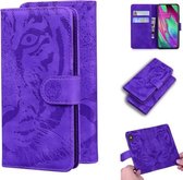 Voor Samsung Galaxy A40 Tiger Embossing Pattern Horizontale Flip lederen tas met houder & kaartsleuven & portemonnee (paars)