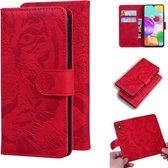 Voor Samsung Galaxy A41 Tiger Embossing Pattern Horizontale Flip lederen tas met houder & kaartsleuven & portemonnee (rood)
