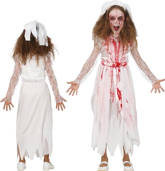 Robe pour enfants Halloween Bloody Bride Taille 128-134