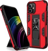 Voor iPhone 12 Pro Max Armor schokbestendig TPU + pc magnetische beschermhoes met onzichtbare houder (rood)