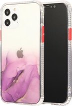 Voor iPhone 12 mini marmerpatroon glitterpoeder schokbestendig TPU + acryl beschermhoes met afneembare knoppen (paars)