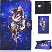 Voor Huawei MediaPad M6 10.8 Gekleurde Tekening Elektrisch Geperst Horizontale Flip Leren Case, met Houder & Kaartsleuven (Kat)