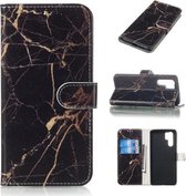 Gekleurde tekening marmer patroon horizontale flip PU lederen tas met houder & kaartsleuven & portemonnee voor Huawei P30 Pro (zwart goud)