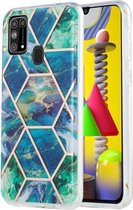 Voor Samsung Galaxy M31 3D Electroplating Marble Pattern TPU beschermhoes (blauwgroen)