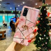 Voor Samsung Galaxy S20 FE Gegalvaniseerd marmerpatroon TPU beschermhoes met ringhouder (roze)