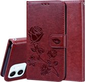 Rose reliëf horizontale flip PU lederen tas met houder & kaartsleuven & portemonnee voor iPhone 12 (bruin)