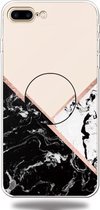 Voor iPhone 8 Plus & 7 Plus reliëf gevernist marmer TPU beschermhoes met houder (zwart wit roze)