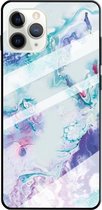 Voor iPhone 11 Pro beschermhoes met marmerpatroonglas (inktpaars)