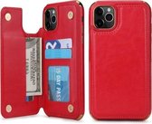 Voor iPhone 11 Pro Max POLA TPU + pc-beplating Volledige dekking Beschermhoes met houder & kaartsleuven en fotolijst (rood)