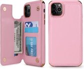 Voor iPhone 11 Pro Max POLA TPU + pc-beplating Volledige dekking Beschermhoes met houder & kaartsleuven en fotolijst (roze)