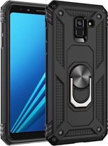 Armor schokbestendige TPU + pc-beschermhoes voor Galaxy A8 (2018), met 360 graden rotatiehouder (zwart)