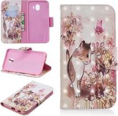 3D Gekleurde Tekening Patroon Horizontale Flip Leren Case voor Galaxy J4, met Houder & Kaartsleuven & Portemonnee (Kat)