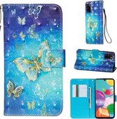 Voor Galaxy A41 3D Schilderen Horizontale Flip Leren Case met Houder & Kaartsleuf & Portemonnee & Lanyard (Gouden Vlinder)