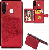 Voor Galaxy A21 Mandala Reliëf Magnetische Doek PU + TPU + PC Case met Houder & Kaartsleuven & Portemonnee & Fotolijst & Riem (Rood)