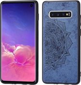 Voor Galaxy S10 Reliëf Mandala-patroon PC + TPU + stoffen telefoonhoes met draagkoord & magnetisch (blauw)