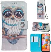 Voor Galaxy A11 3D Schilderen Horizontale Flip Leren Case met Houder & Kaartsleuf & Portemonnee & Lanyard (Leuke Uil)